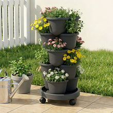 Vertical Garden Planter 5 Tier Stackable 35x35x75cm 4 Wheels Black