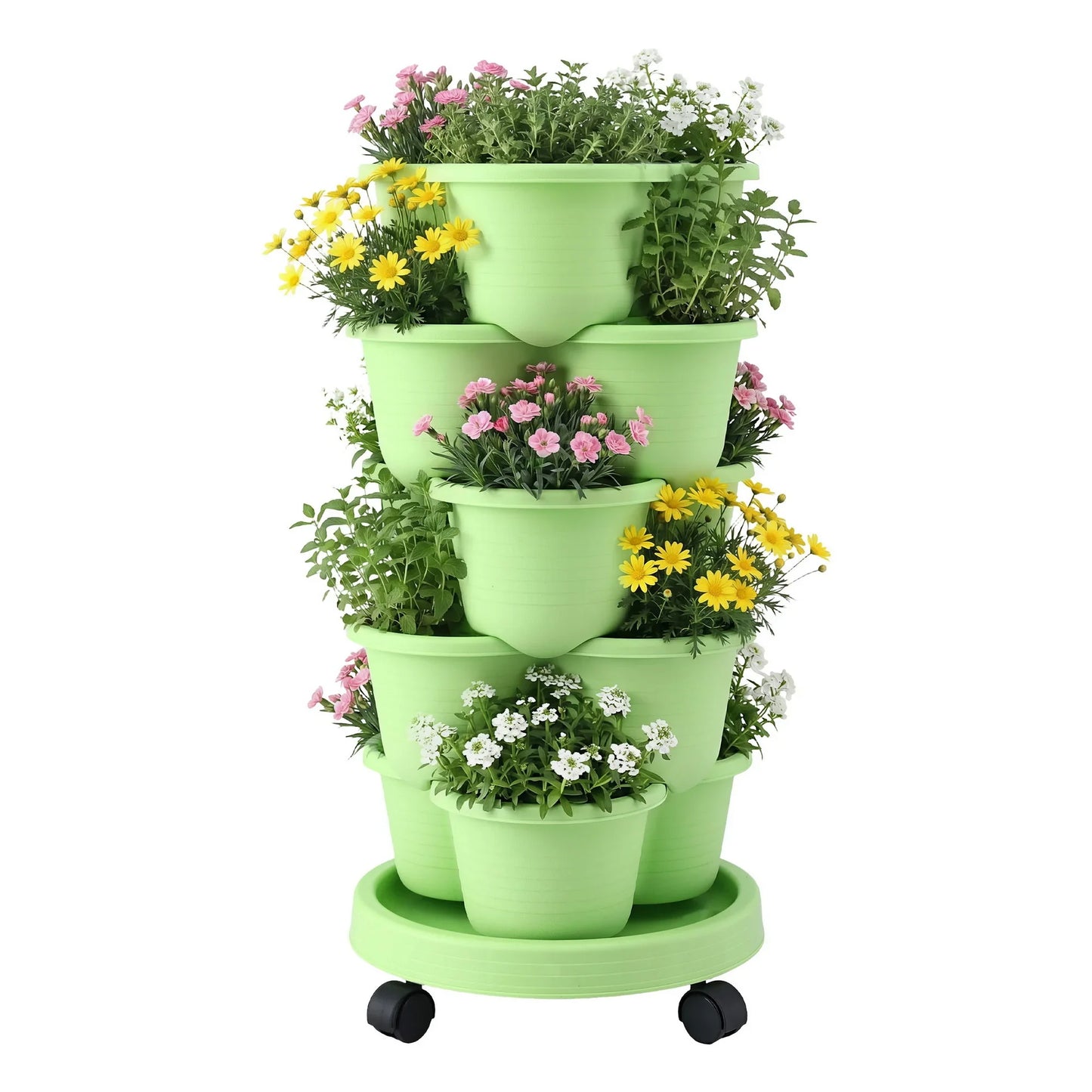 Vertical Garden Planter 5 Tier Stackable 35x35x75cm Wheels Light Green