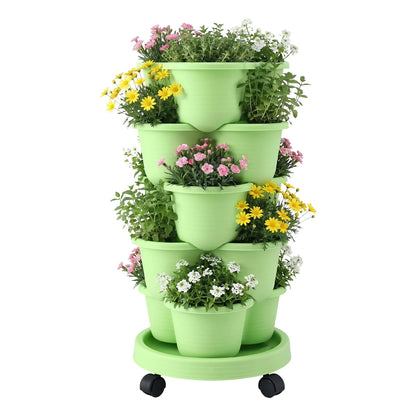 Vertical Garden Planter 5 Tier Stackable 35x35x75cm Wheels Light Green