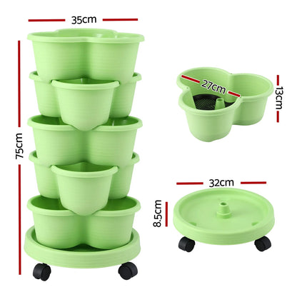 Vertical Garden Planter 5 Tier Stackable 35x35x75cm Wheels Light Green