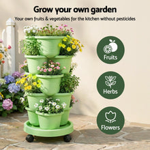 Vertical Garden Planter 5 Tier Stackable 35x35x75cm Wheels Light Green