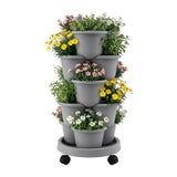 Vertical Garden Planter 5 Tier Stackable 35x35x75cm 4 Wheels Grey