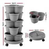 Vertical Garden Planter 5 Tier Stackable 35x35x75cm 4 Wheels Grey