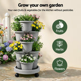 Vertical Garden Planter 5 Tier Stackable 35x35x75cm 4 Wheels Grey