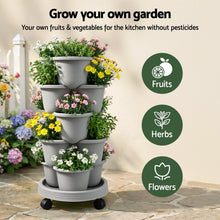 Vertical Garden Planter 5 Tier Stackable 35x35x75cm 4 Wheels Grey