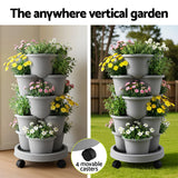 Vertical Garden Planter 5 Tier Stackable 35x35x75cm 4 Wheels Grey