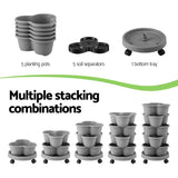 Vertical Garden Planter 5 Tier Stackable 35x35x75cm 4 Wheels Grey