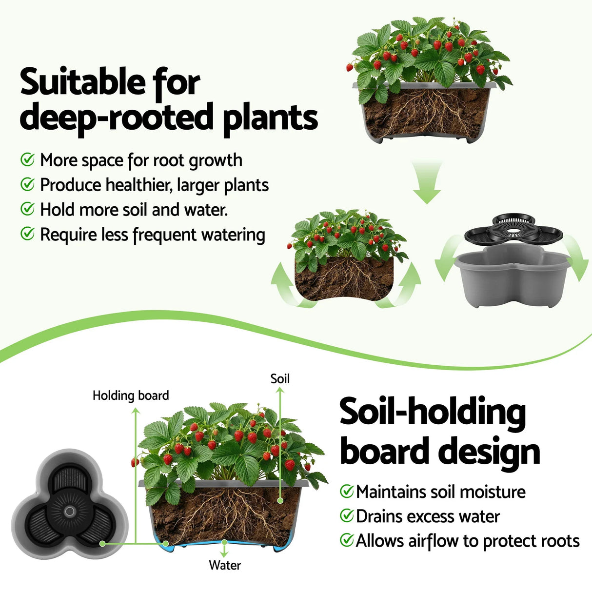 Vertical Garden Planter 5 Tier Stackable 35x35x75cm 4 Wheels Grey