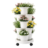Vertical Garden Planter 5 Tier Stackable 35x35x75cm Wheels White
