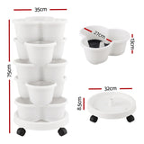 Vertical Garden Planter 5 Tier Stackable 35x35x75cm Wheels White