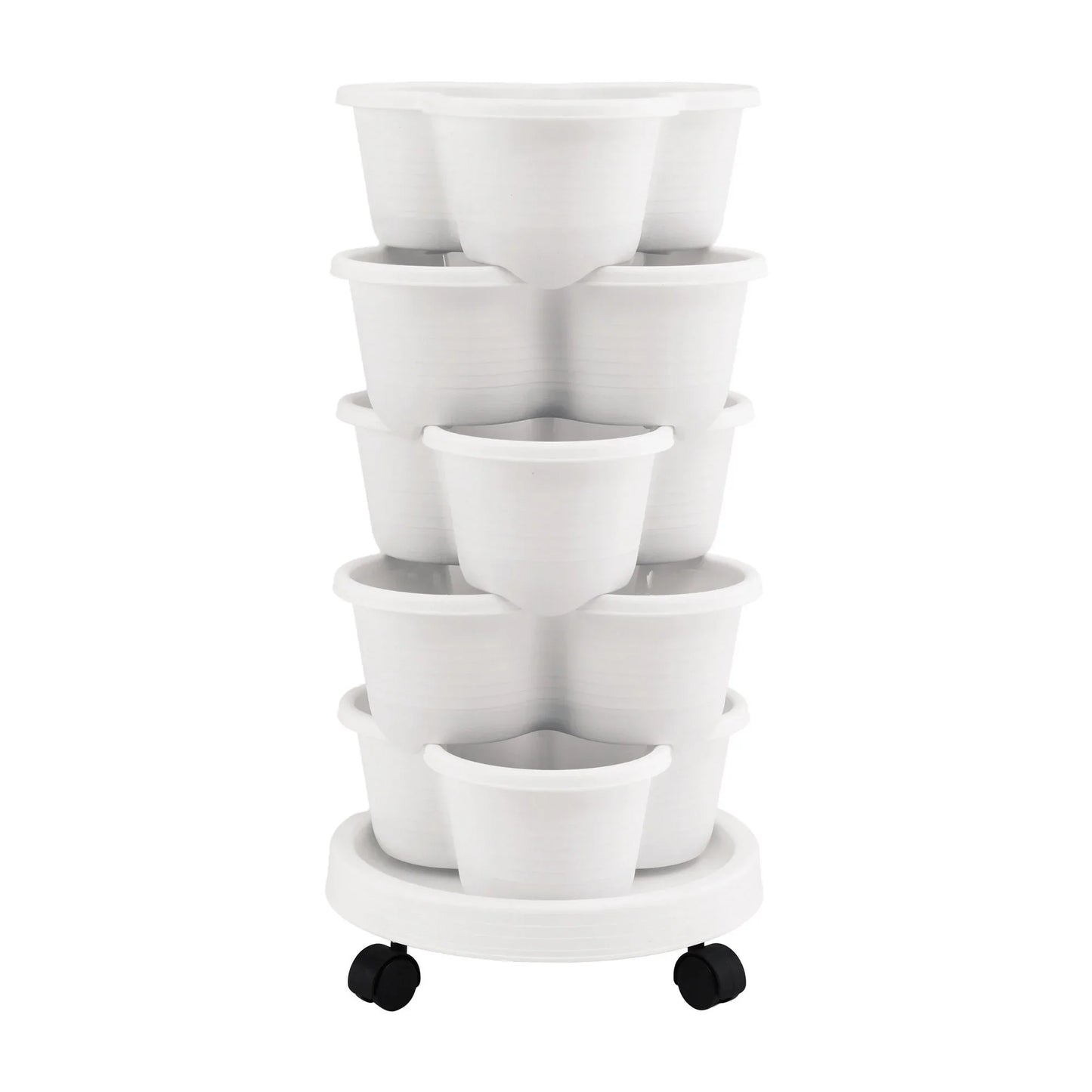 Vertical Garden Planter 5 Tier Stackable 35x35x75cm Wheels White