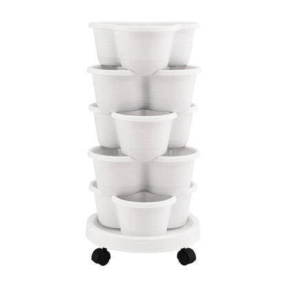Vertical Garden Planter 5 Tier Stackable 35x35x75cm Wheels White