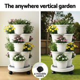 Vertical Garden Planter 5 Tier Stackable 35x35x75cm Wheels White