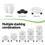 Vertical Garden Planter 5 Tier Stackable 35x35x75cm Wheels White