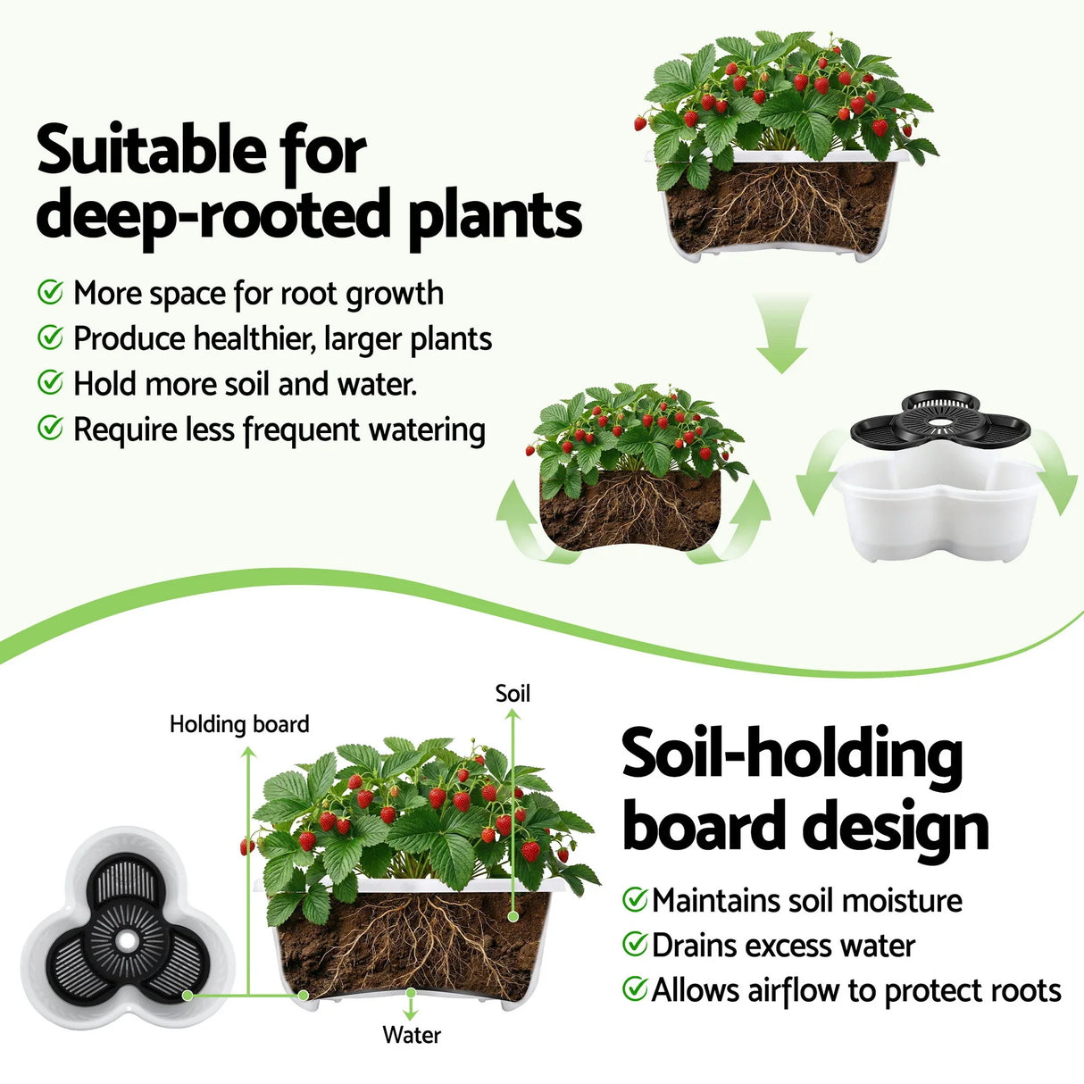 Vertical Garden Planter 5 Tier Stackable 35x35x75cm Wheels White