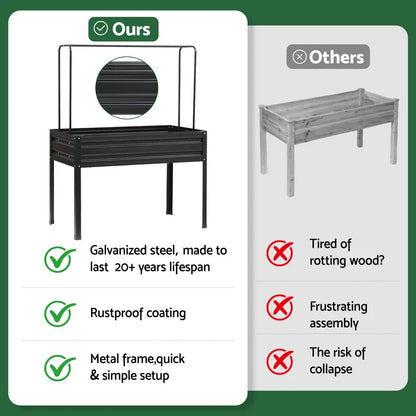 Green Fingers Elevated Metal Garden Bed Kit w Mini Greenhouse Cover 116x60cm