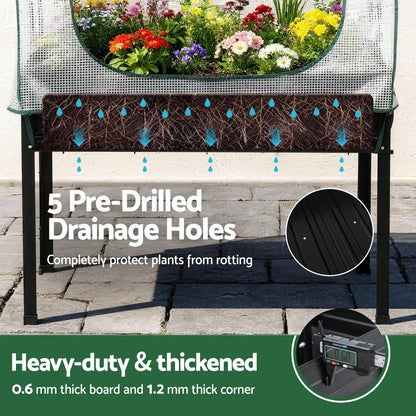 Green Fingers Elevated Metal Garden Bed Kit w Mini Greenhouse Cover 116x60cm