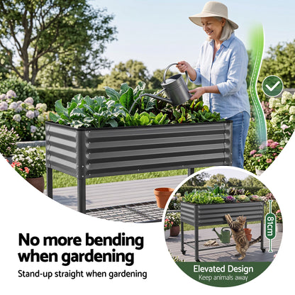 Green Fingers Mobile Raised Garden Bed With Wheels Storage Shelf 81cm Height for Vegetables Herb Charcoal