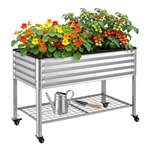 Green Fingers Mobile Raised Garden Bed 81cm Wheels Shelf Silver
