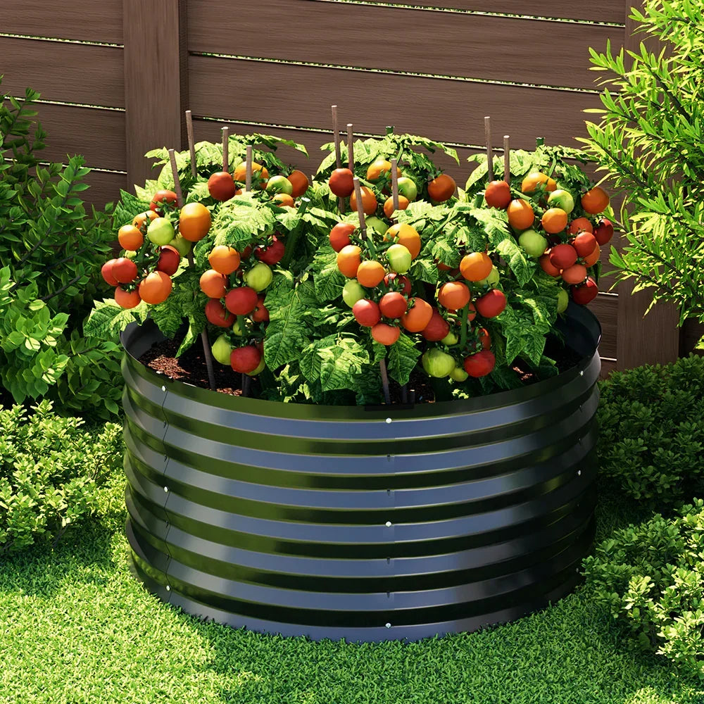 Green Fingers Garden Bed 90X45cm Round Latches Planter Box Raised Galvanised Herb - Stacks Warehouse