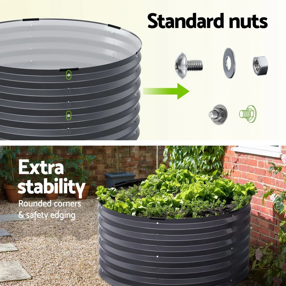 Green Fingers Garden Bed 90X45cm Round Latches Planter Box Raised Galvanised Herb - Stacks Warehouse