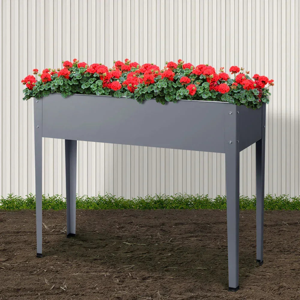 Green Fingers Garden Bed Elevated 100X80X30cm Planter Box Container Galvanised - Flea Market