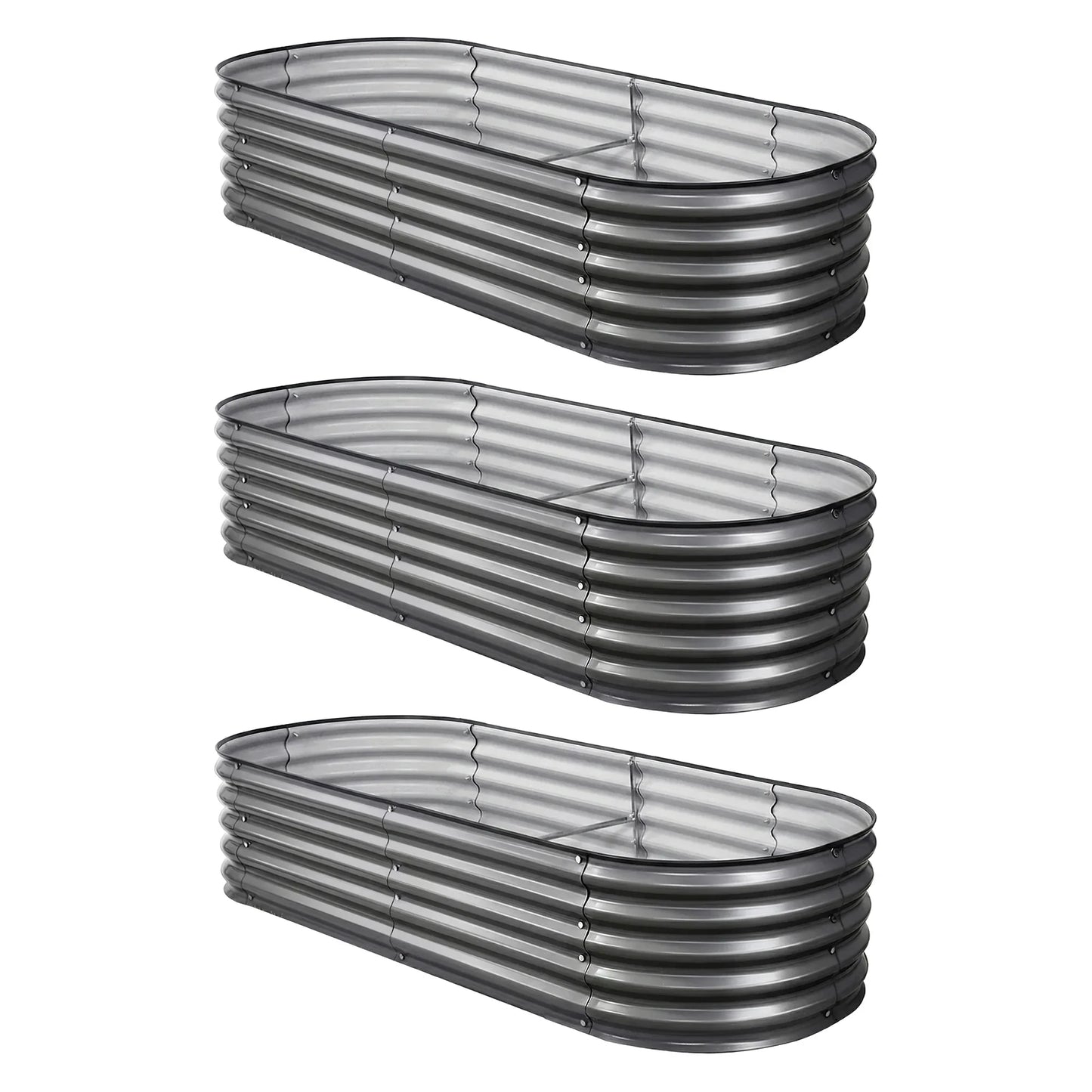 Raised Garden Bed 3pcs Oval 160x80x42cm Galvanized Steel - Green Fingers