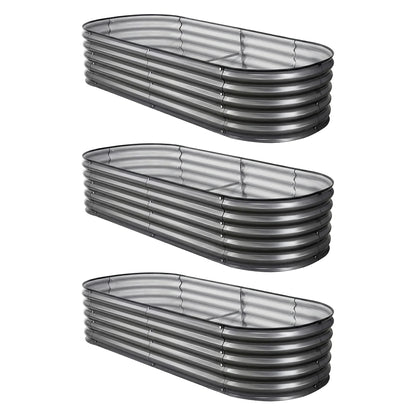 Raised Garden Bed 3pcs Oval 160x80x42cm Galvanized Steel - Green Fingers