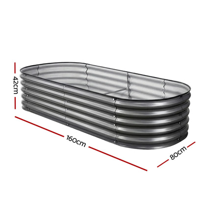 Raised Garden Bed 3pcs Oval 160x80x42cm Galvanized Steel - Green Fingers