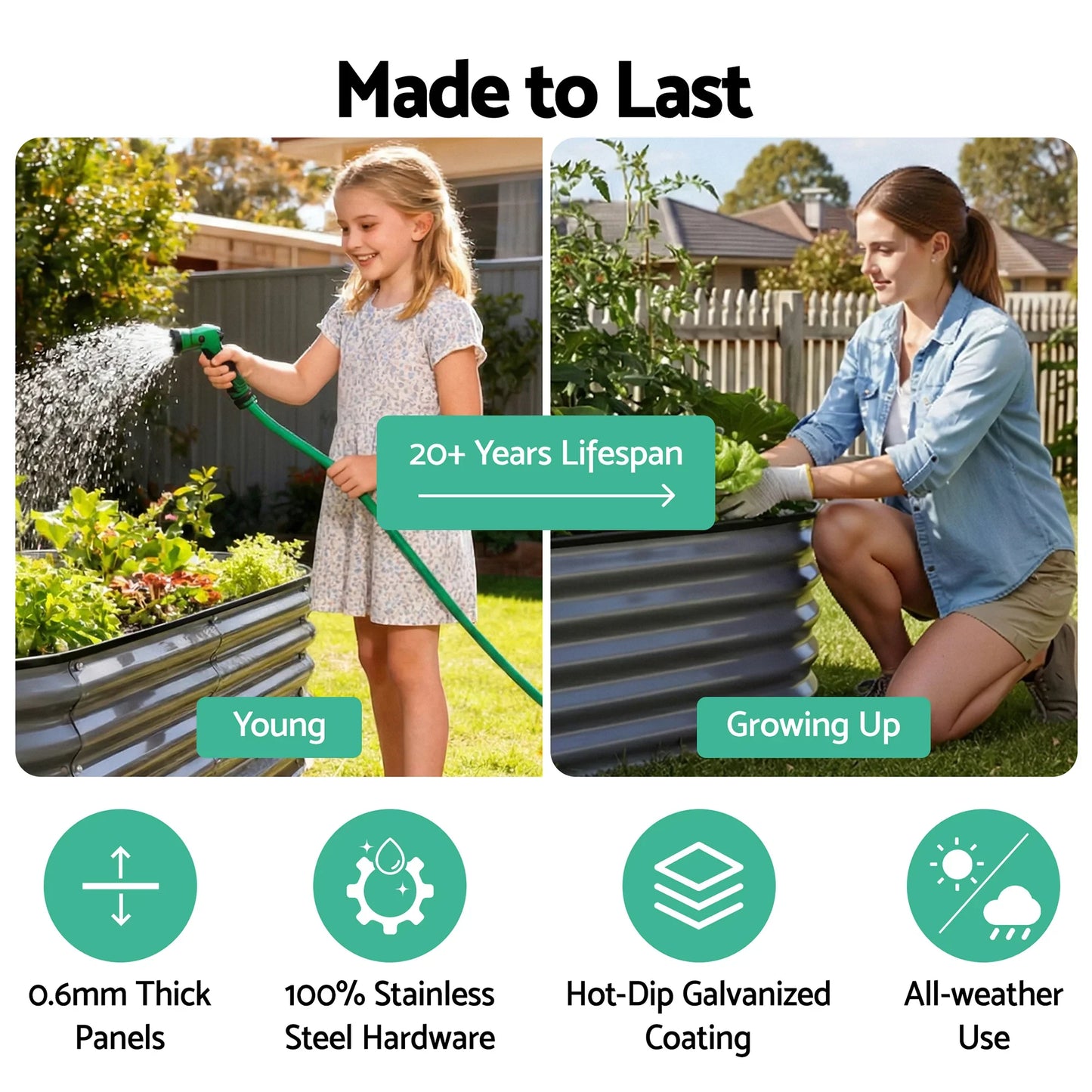 Raised Garden Bed 3pcs Oval 160x80x42cm Galvanized Steel - Green Fingers