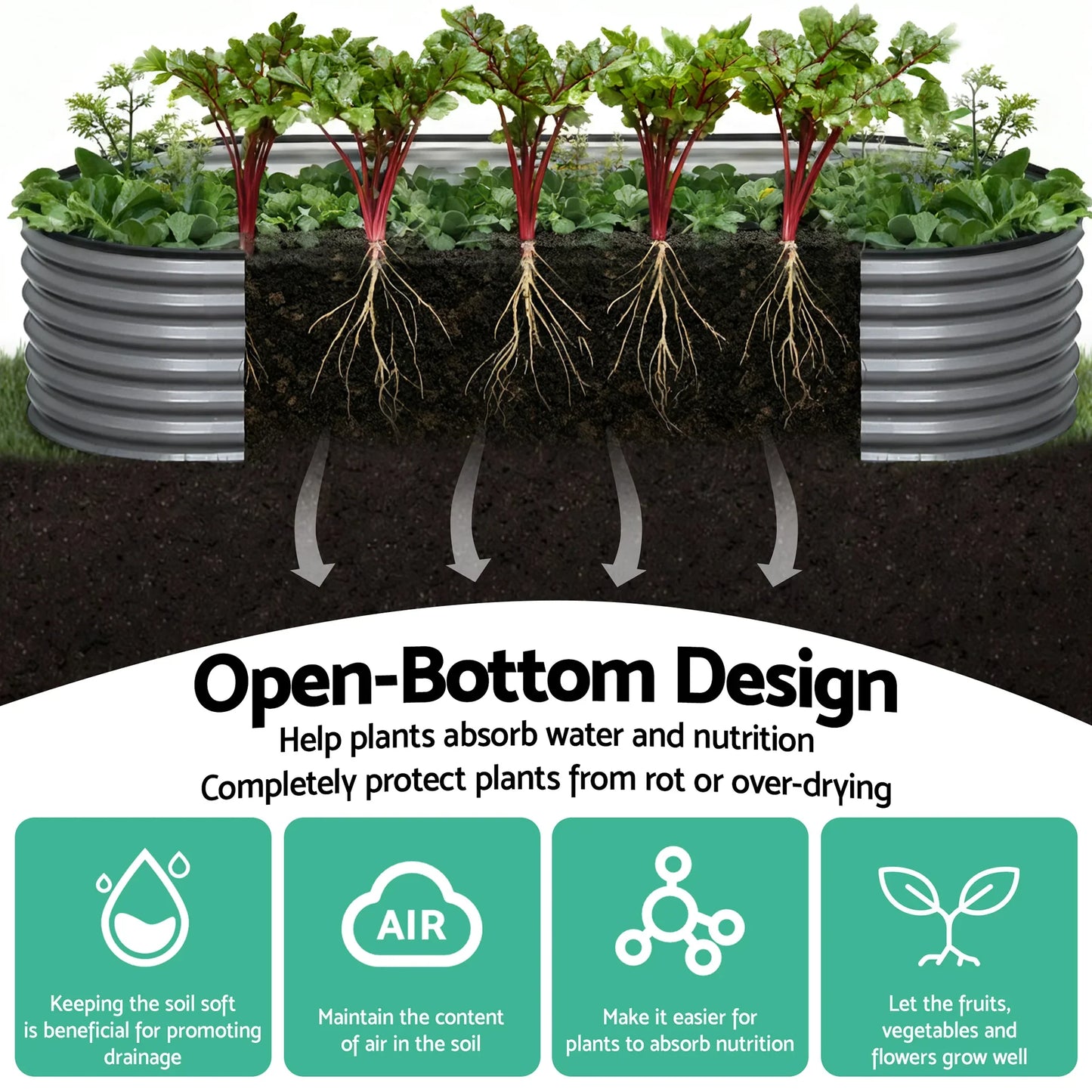 Raised Garden Bed 3pcs Oval 160x80x42cm Galvanized Steel - Green Fingers