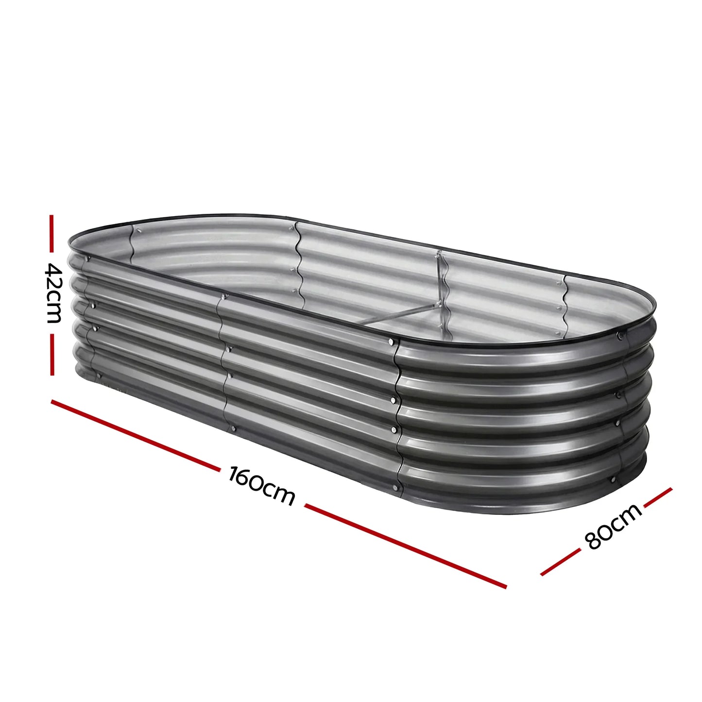 Raised Garden Bed 4pcs Oval 160x80x42cm Galvanized Steel - Green Fingers