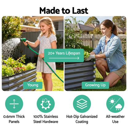 Raised Garden Bed 4pcs Oval 160x80x42cm Galvanized Steel - Green Fingers