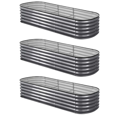 Raised Garden Bed 3pcs Oval 240x80x42cm Galvanized Steel - Green Fingers