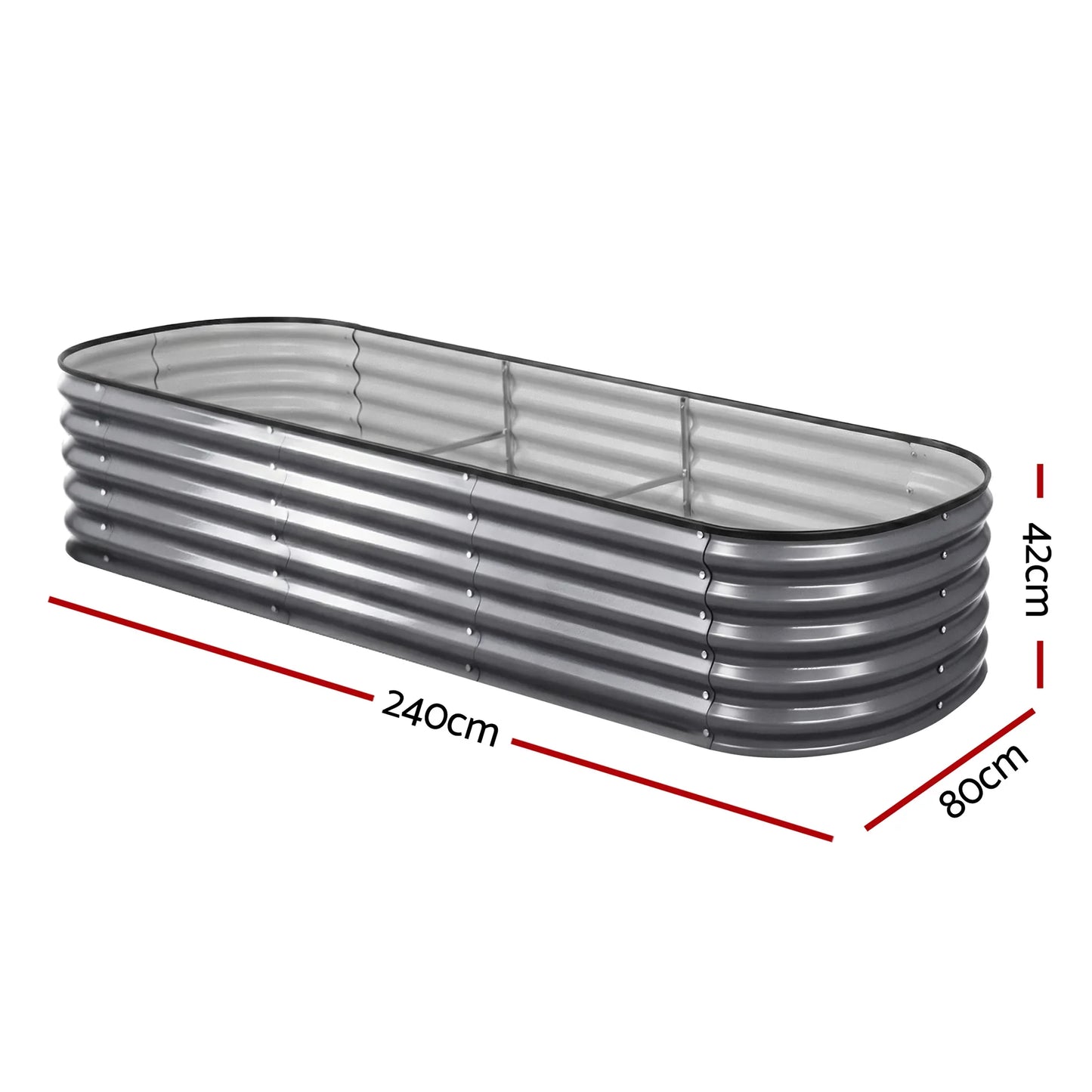 Raised Garden Bed 3pcs Oval 240x80x42cm Galvanized Steel - Green Fingers