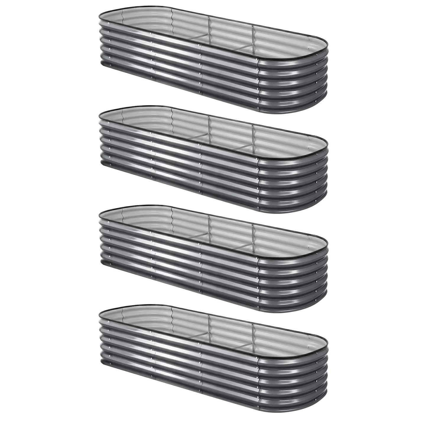 Raised Garden Bed 4pcs Oval 240x80x42cm Galvanized Steel - Green Fingers