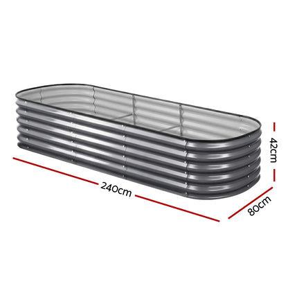 Raised Garden Bed 4pcs Oval 240x80x42cm Galvanized Steel - Green Fingers