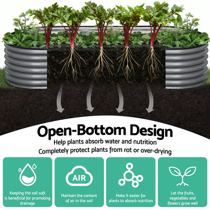 Raised Garden Bed 4pcs Oval 240x80x42cm Galvanized Steel - Green Fingers