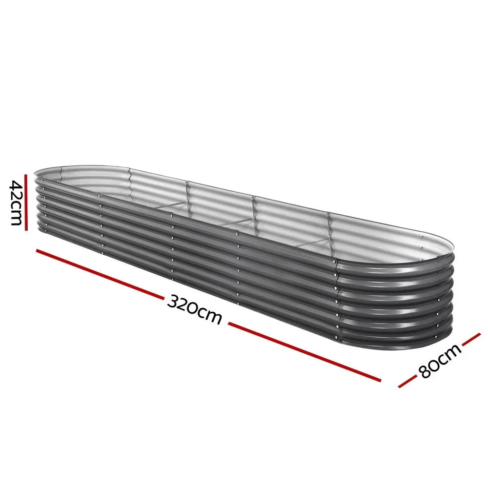 Green Fingers Garden Bed 320X80X42cm Oval Planter Box Raised Container Galvanised