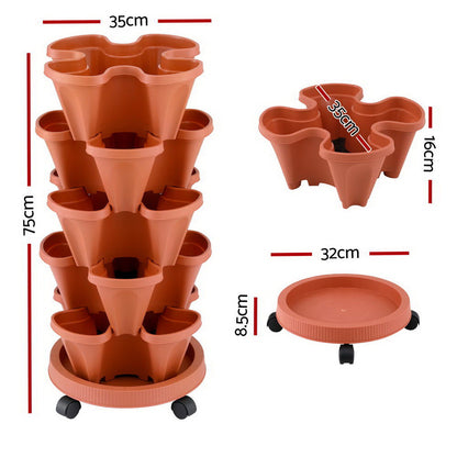 Green Fingers 5-Pot Stackable Planter | Brick Red