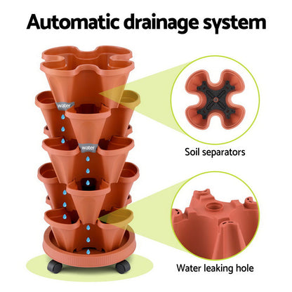 Green Fingers 5-Pot Stackable Planter | Brick Red