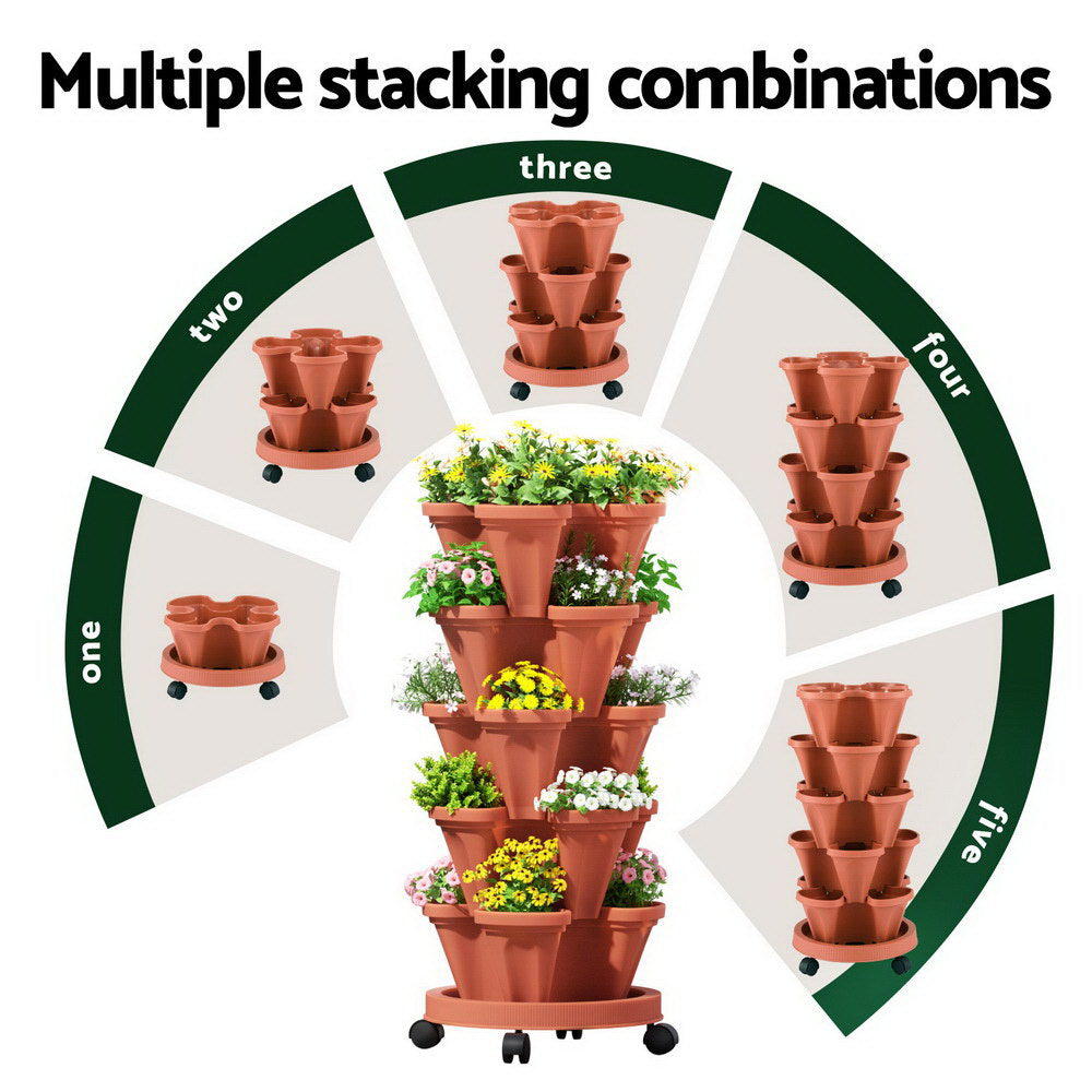 Green Fingers 5-Pot Stackable Planter | Brick Red