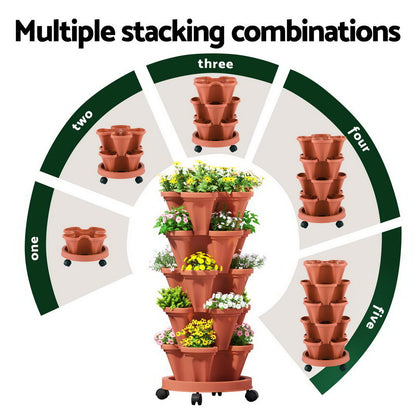 Green Fingers 5-Pot Stackable Planter | Brick Red