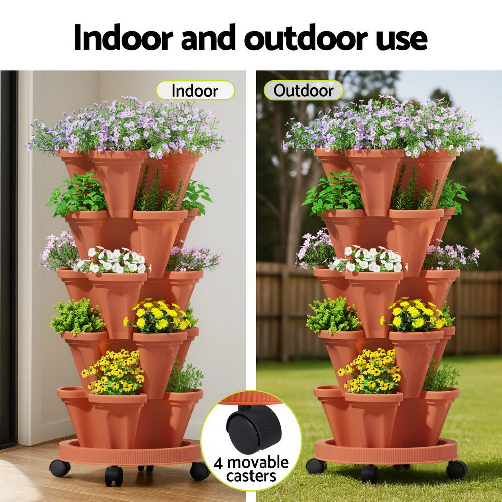 Green Fingers 5-Pot Stackable Planter | Brick Red