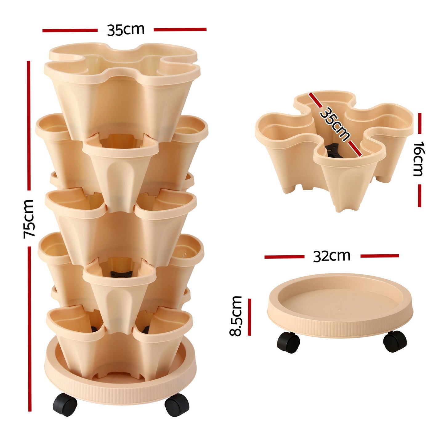 Green Fingers 5-Pot Stackable Planter | Beige
