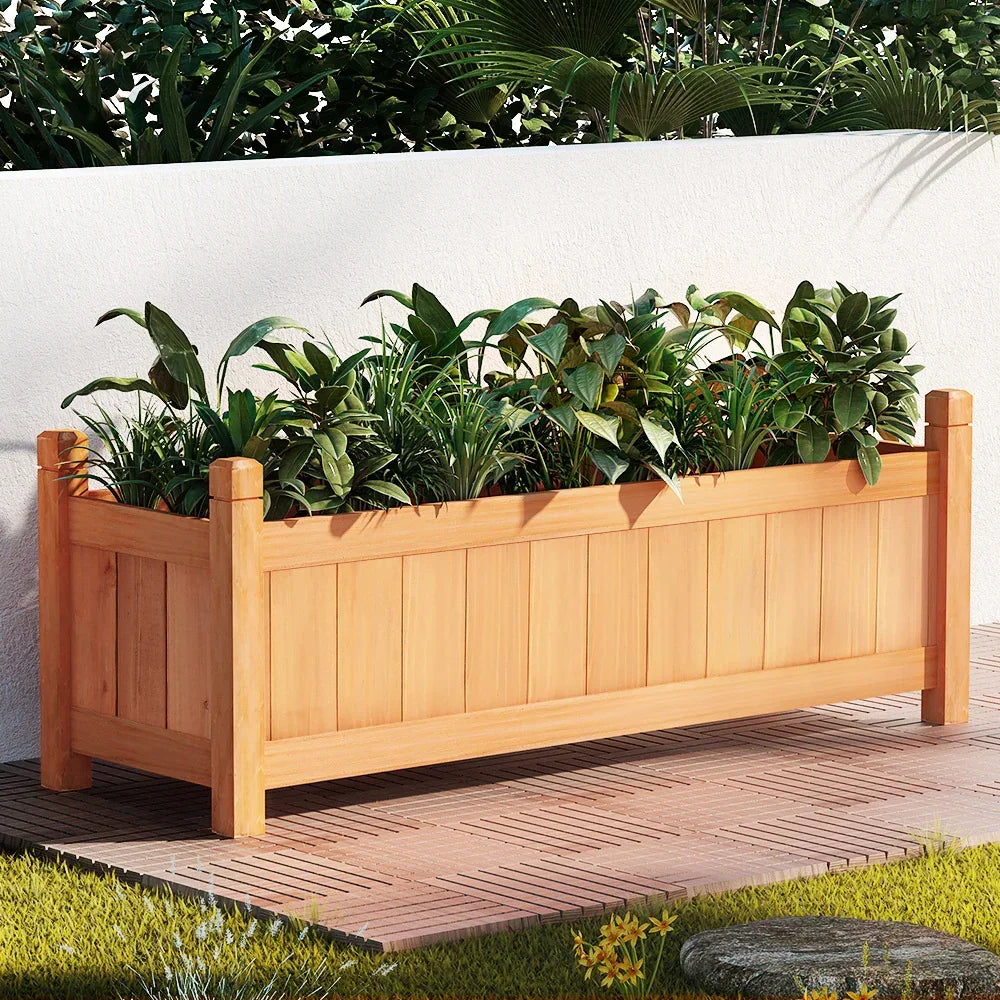 Green Fingers Garden Bed 90x30x33cm Wooden Planter Box Raised Container Growing - Stacks Warehouse