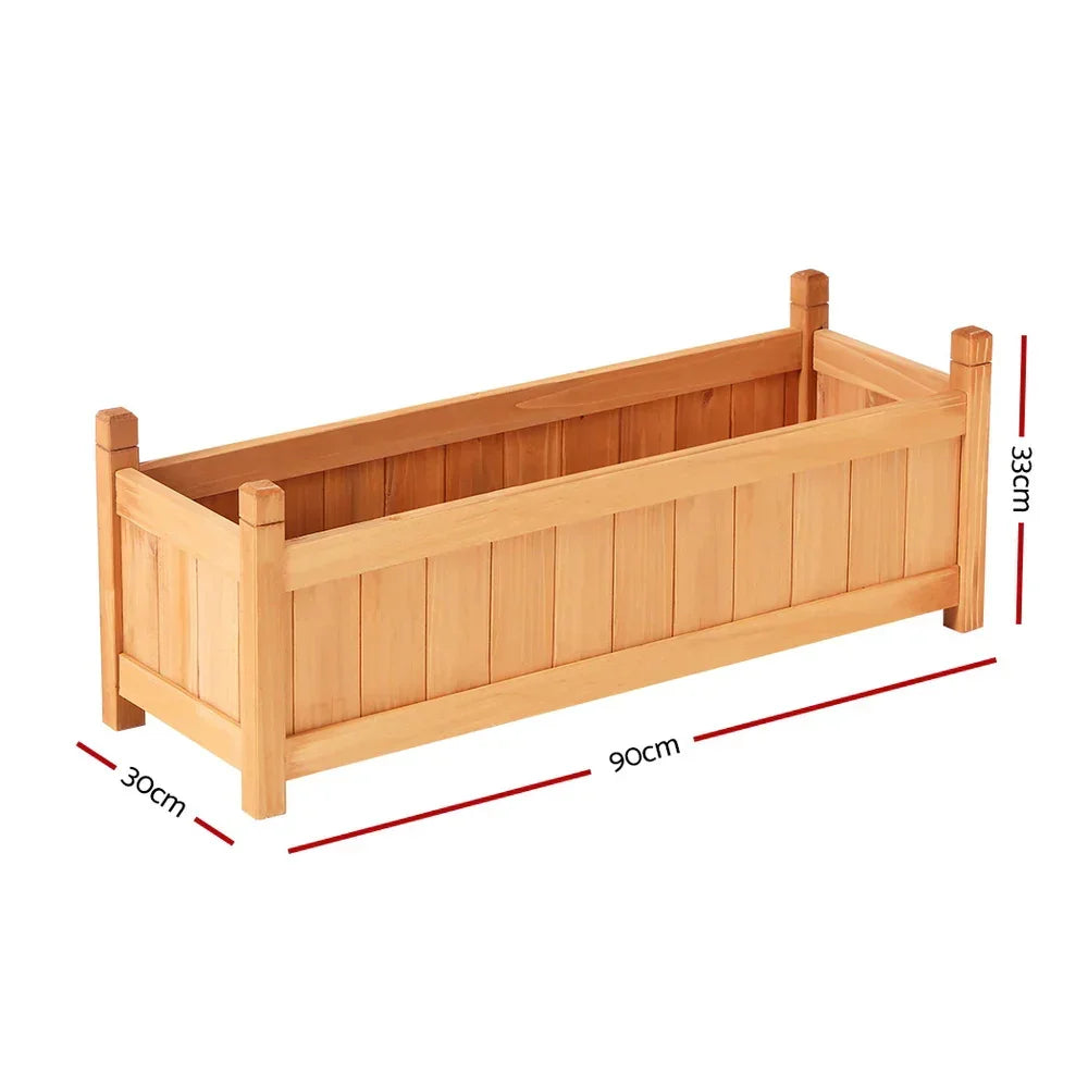Green Fingers Garden Bed 90x30x33cm Wooden Planter Box Raised Container Growing - Stacks Warehouse