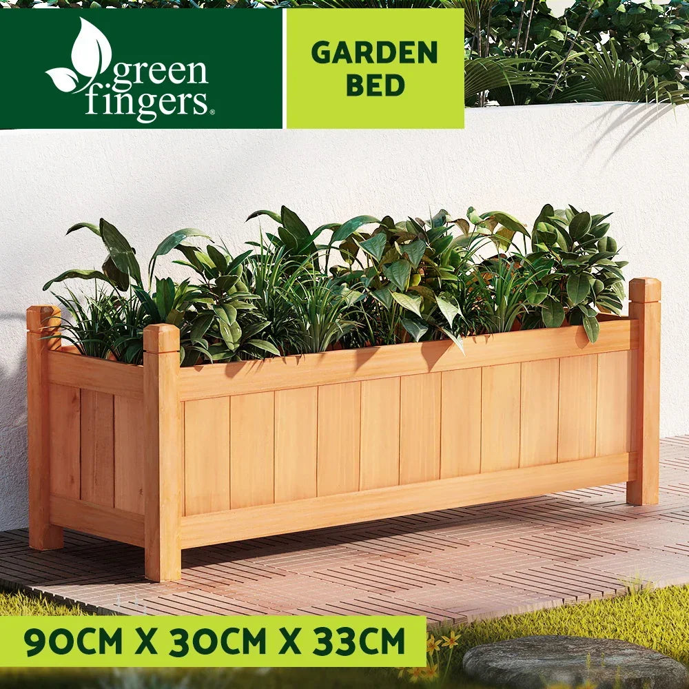 Green Fingers Garden Bed 90x30x33cm Wooden Planter Box Raised Container Growing - Stacks Warehouse
