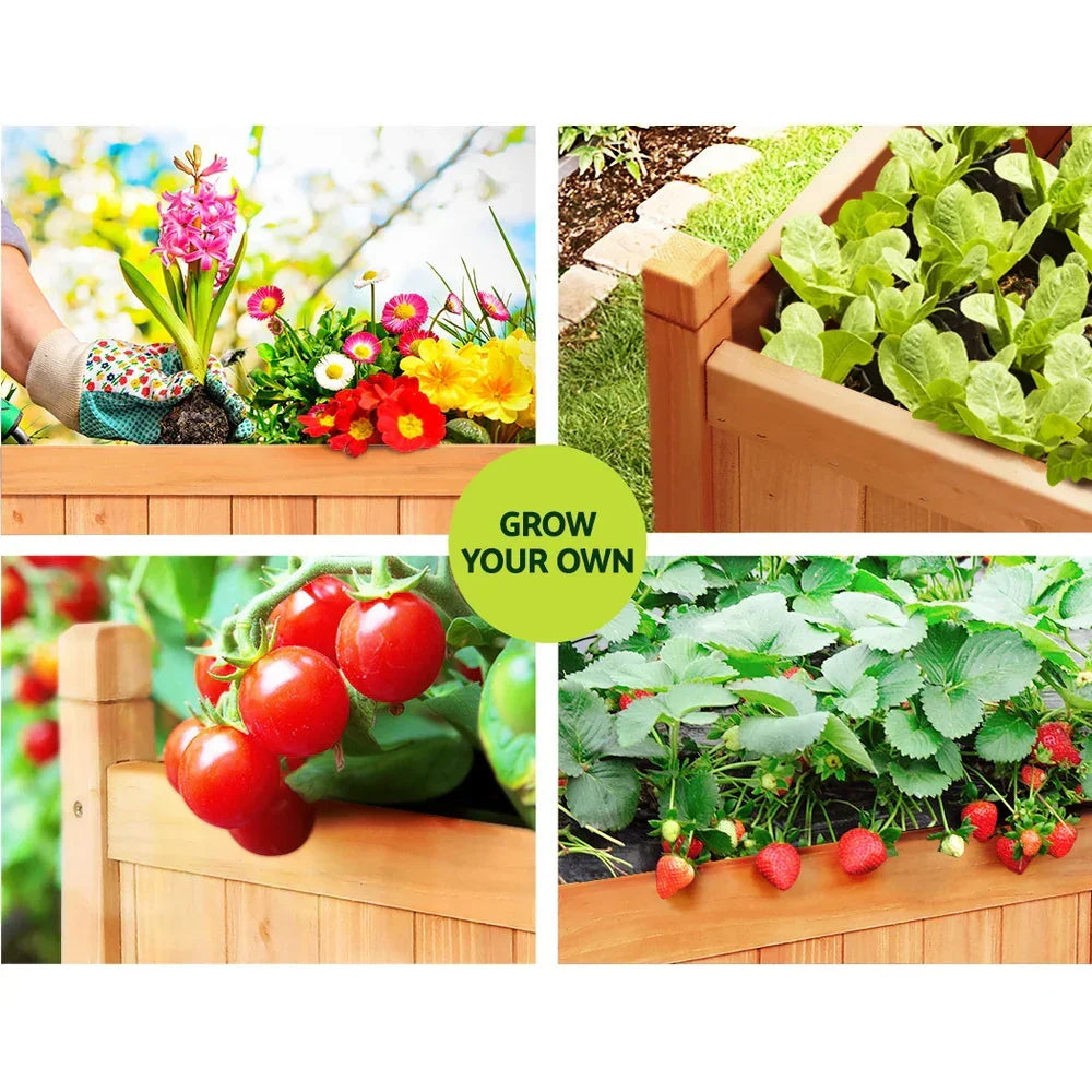 Green Fingers Garden Bed 90x30x33cm Wooden Planter Box Raised Container Growing - Stacks Warehouse