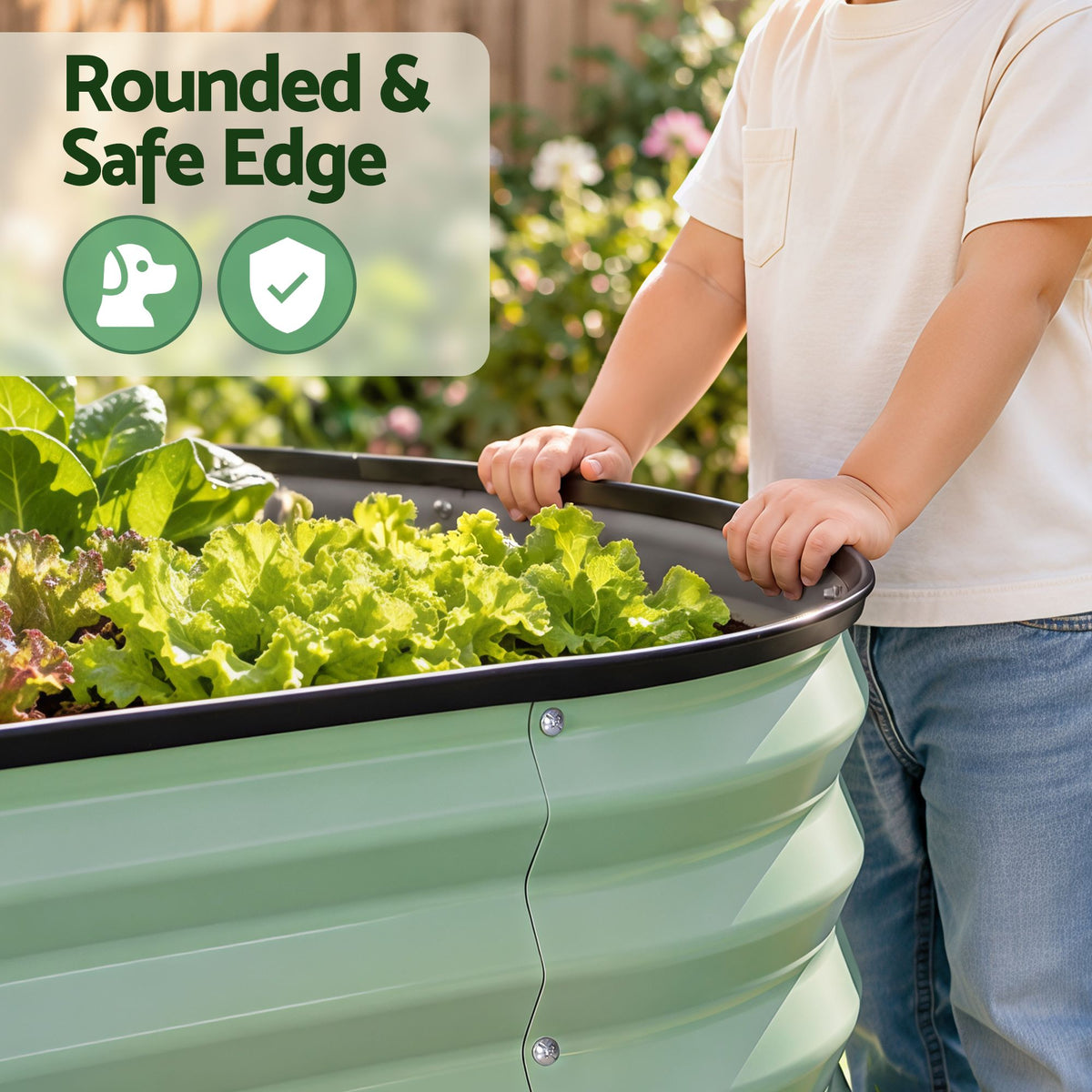 Compact oval metal planter for balconies, decks and patios